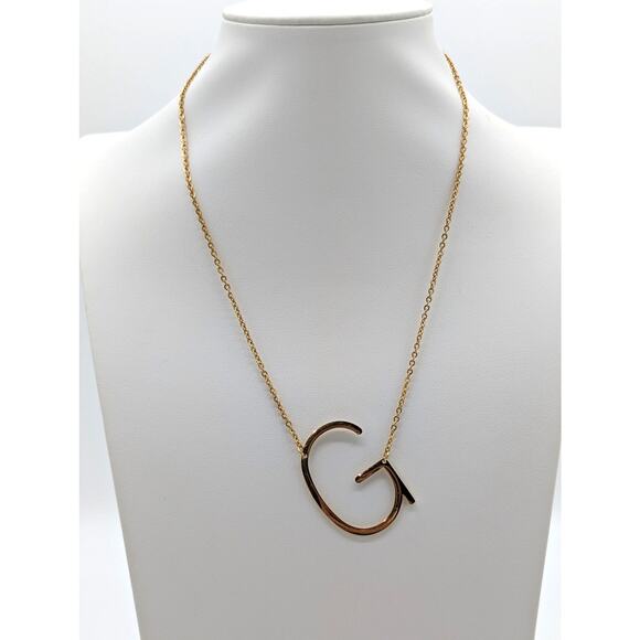 Gold Tone Large Initial 'G' Pendant 16"-18" Necklace - Picture 1 of 4